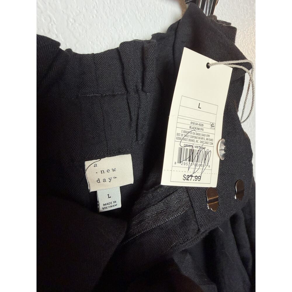 A New Day Tie Front Pants Large Black Paperbag High Waist - Picture 4 of 4